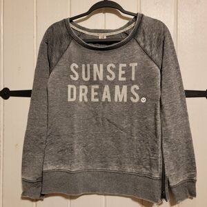 Roxy Sunset Dreams Graphic Sweatshirt Gray Cozy Surf Beach Pullover Size Small